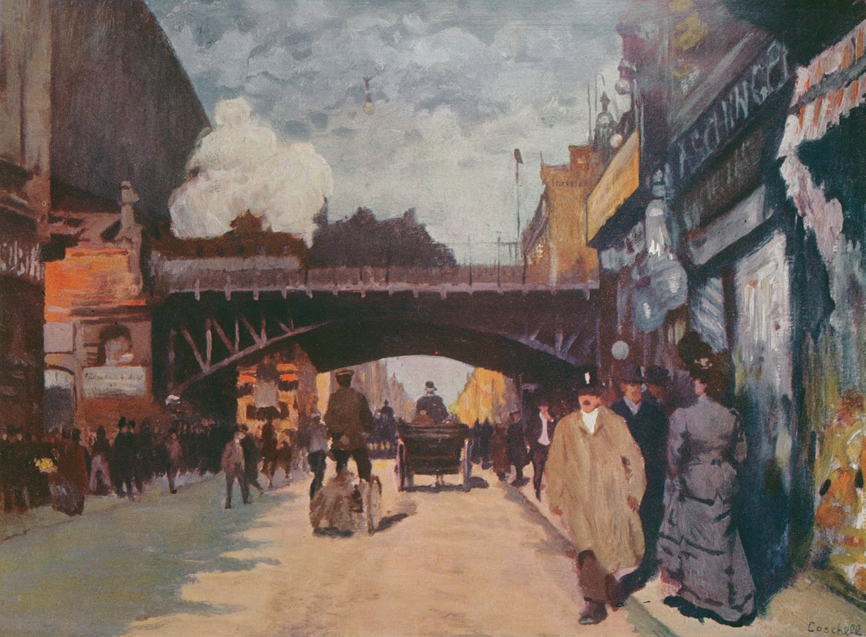 Gate i Berlin: Friedrichstrasse på hjørnet av Georgenstrasse, ca. 1900 av Moritz Coschell