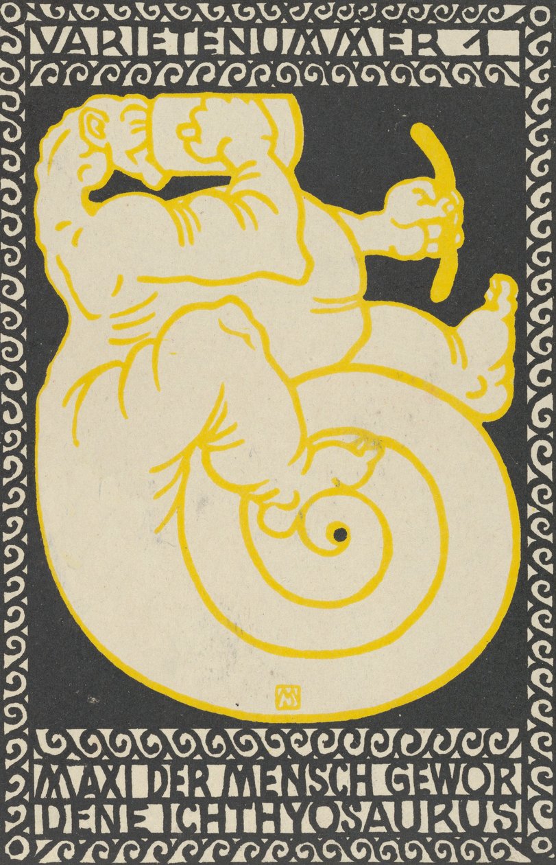 Variety Act 1: Maxi the Ichthyosaurus Turned Man Variety Act 1: Maxi der Mensch Gewor D..., 1907. av Moritz Jung