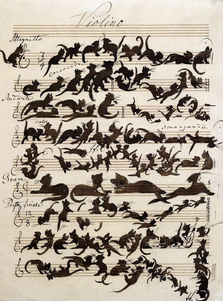 The Symphony of the Cat (Die Katzensymphony) tegning av Moritz von Schwind fra 1868. Staatliche Kunsthalle Karlsruhe. av Moritz Ludwig von Schwind