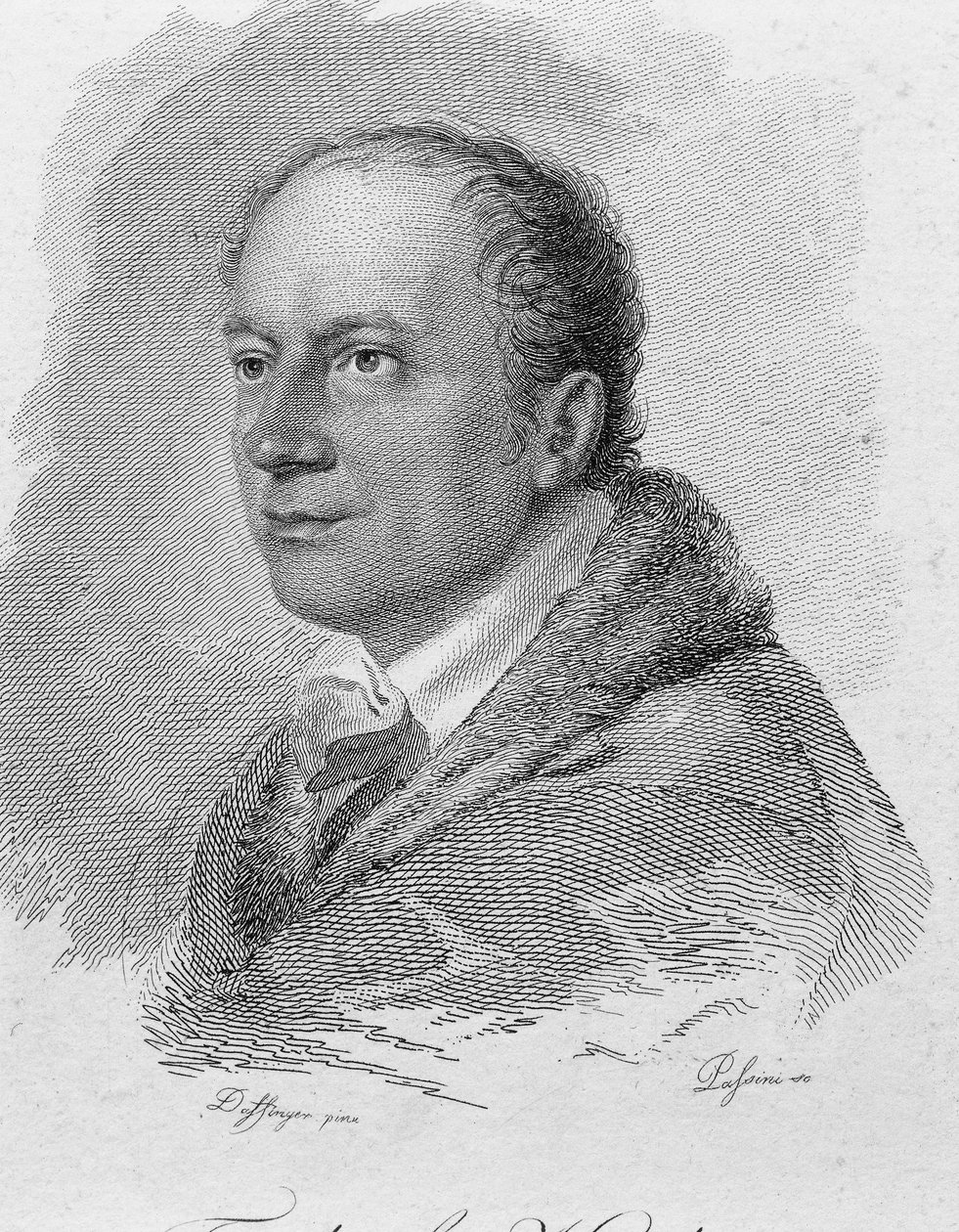 Portrett av Friedrich Kind, gravert av Passini (gravering) av Moritz Michael (after) Daffinger