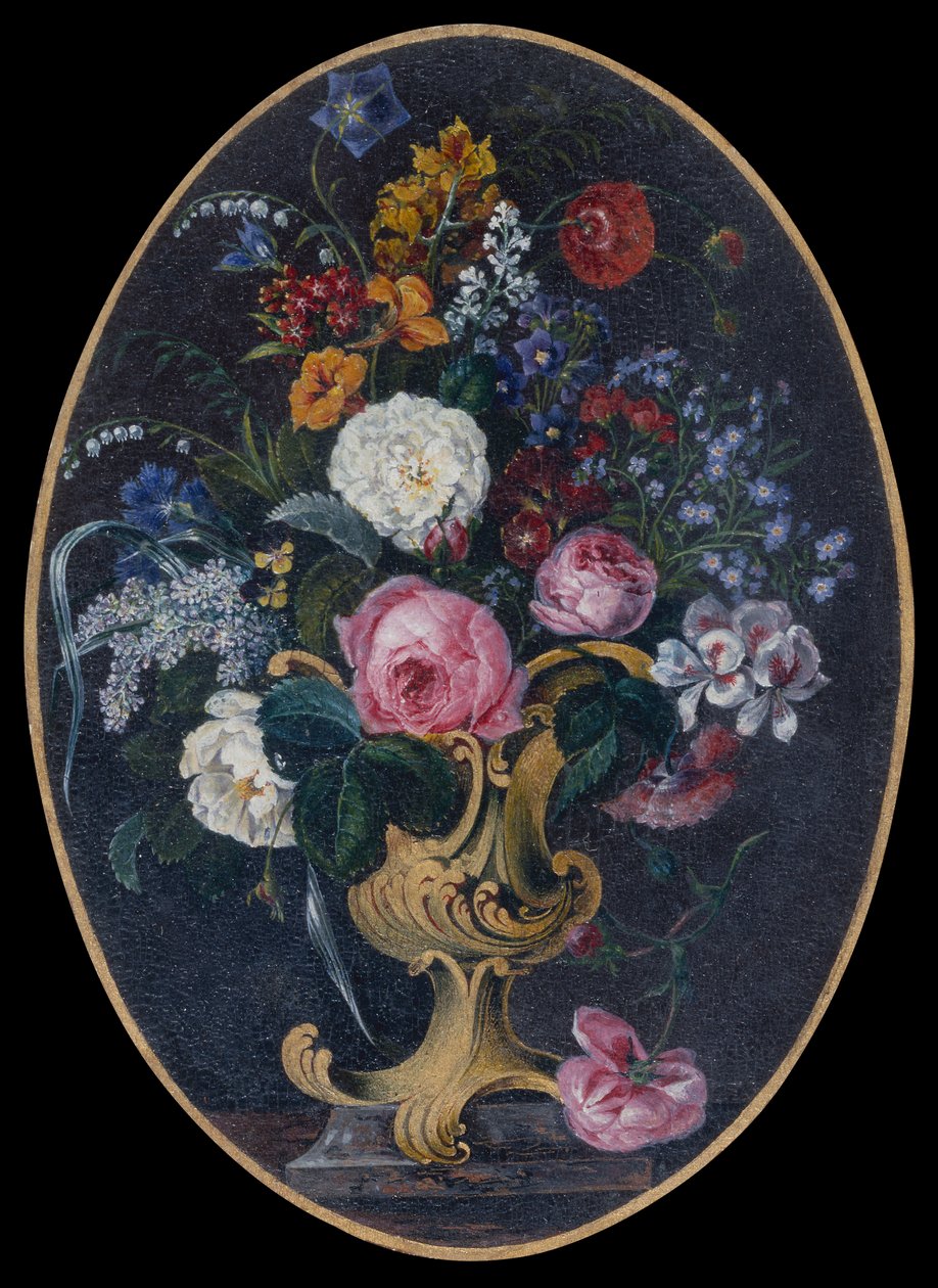 Roser, lavendel, valmuer og blomster i en rokokkogryte (gouache) av Moritz Michael Daffinger