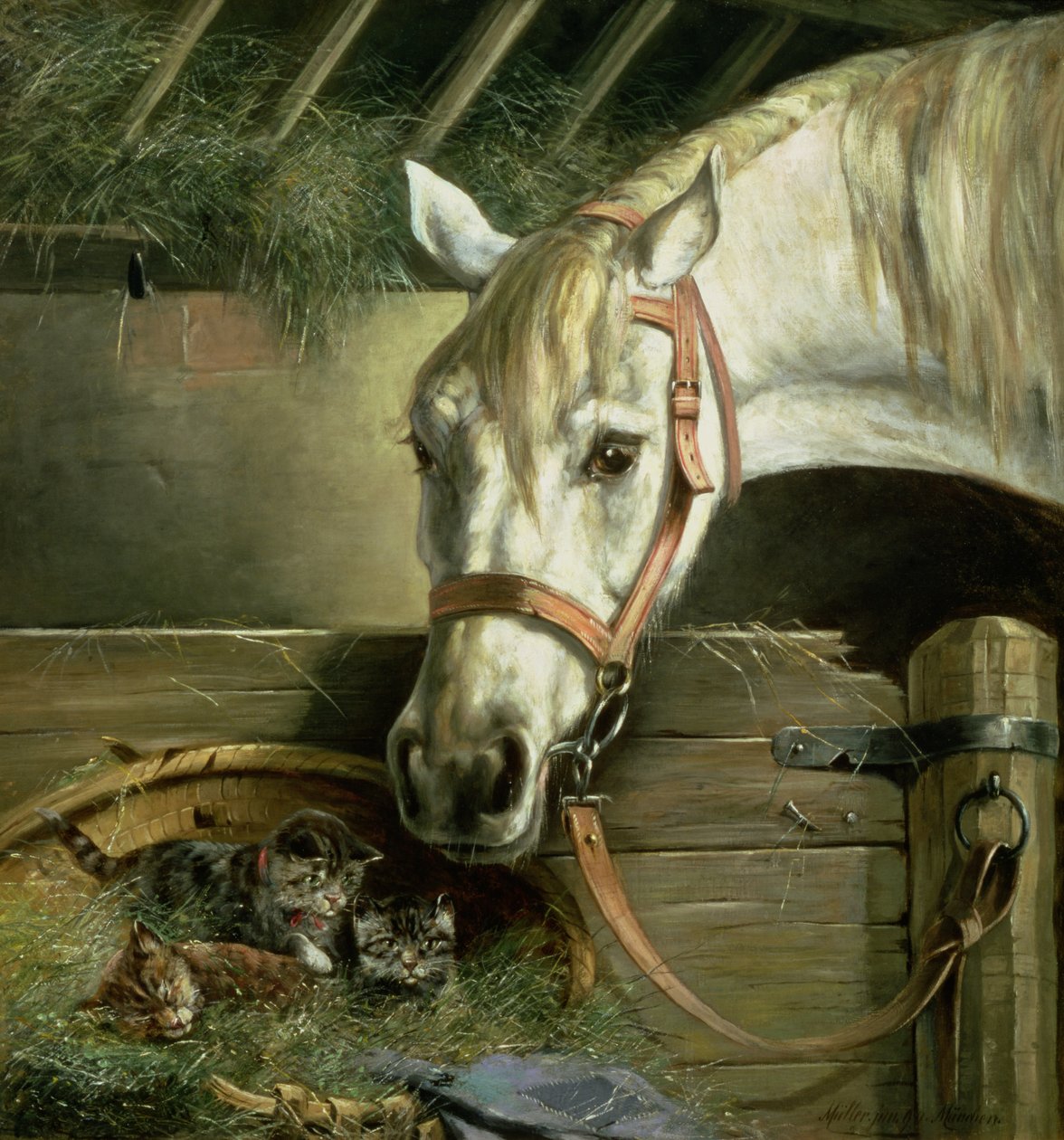 Hest og kattunger, 1890 av Moritz Muller