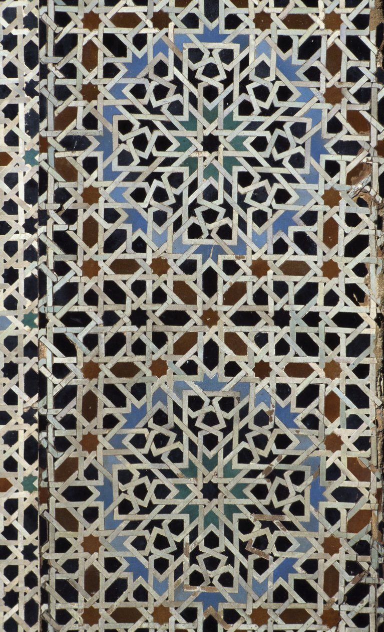 Bou Inania Madrasa, zellij tilework, c14th (keramikk) av Moroccan School