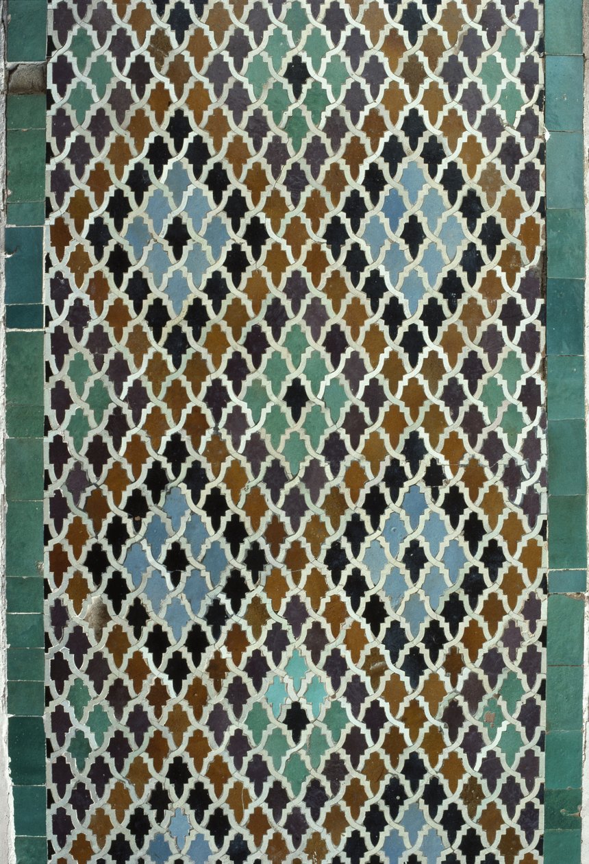 Bou Inania Madrasa, zellij tilework, c14th (keramikk) av Moroccan School