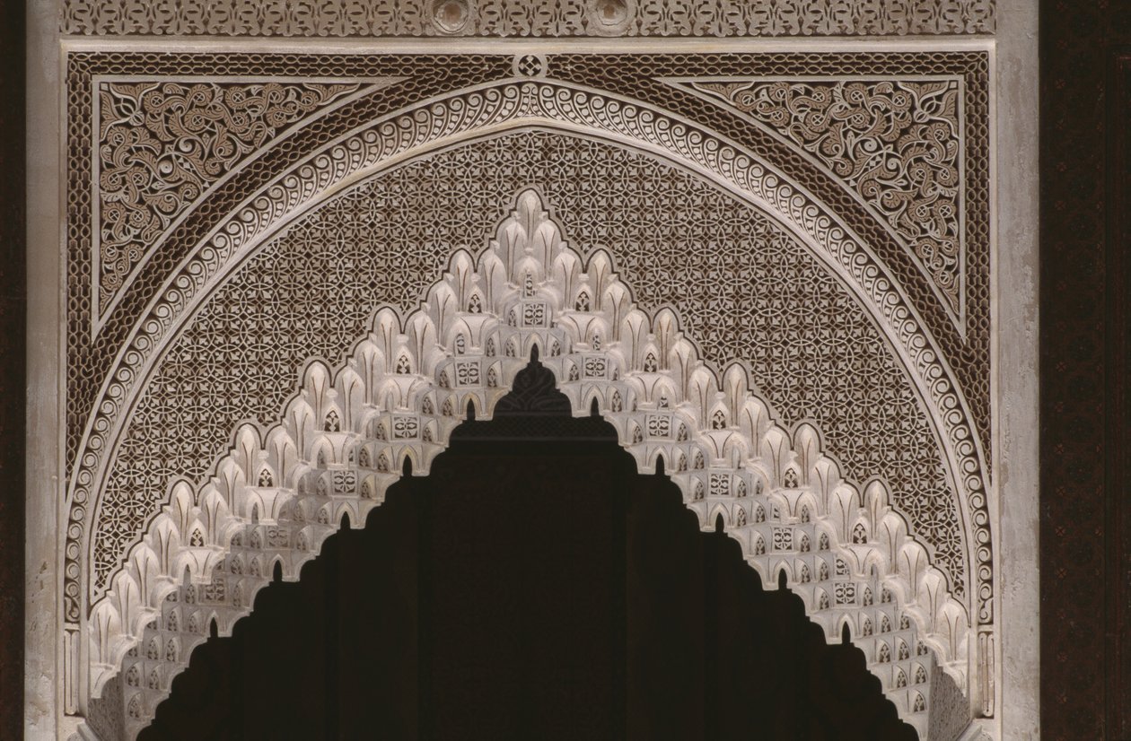 Kasbah of Thamiel glaoui, stukkatur, detalj (keramikk) av Moroccan School