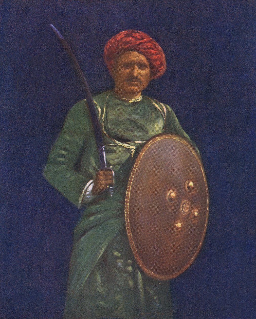 Indisk soldat med sverd og skjold - tidlig på 1900-tallet av Mortimer Ludington Menpes