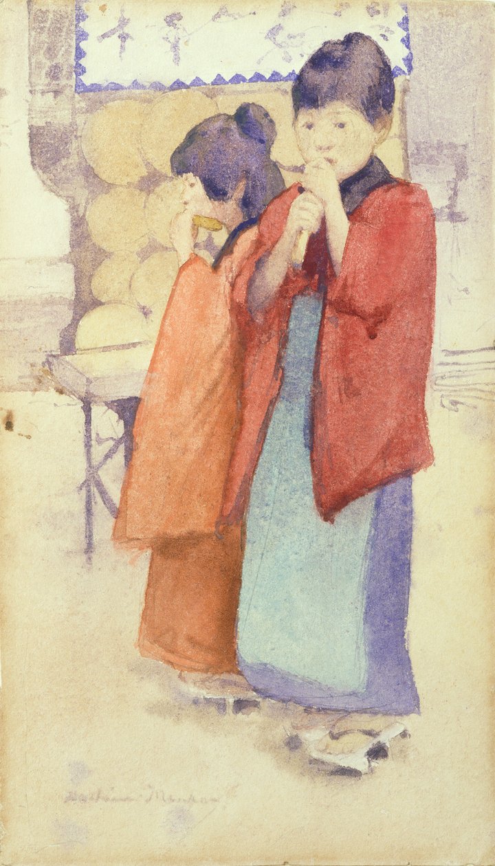 Portrett av to japanske barn, 1895-96 (wc over blyant på papir) av Mortimer Ludington Menpes