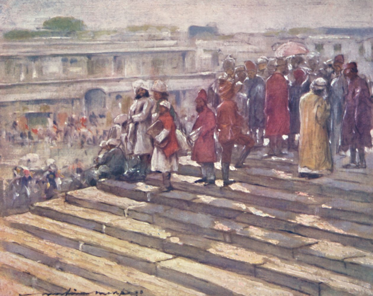 På trappene til Jumma Masjid, 1903 av Mortimer L Menpes