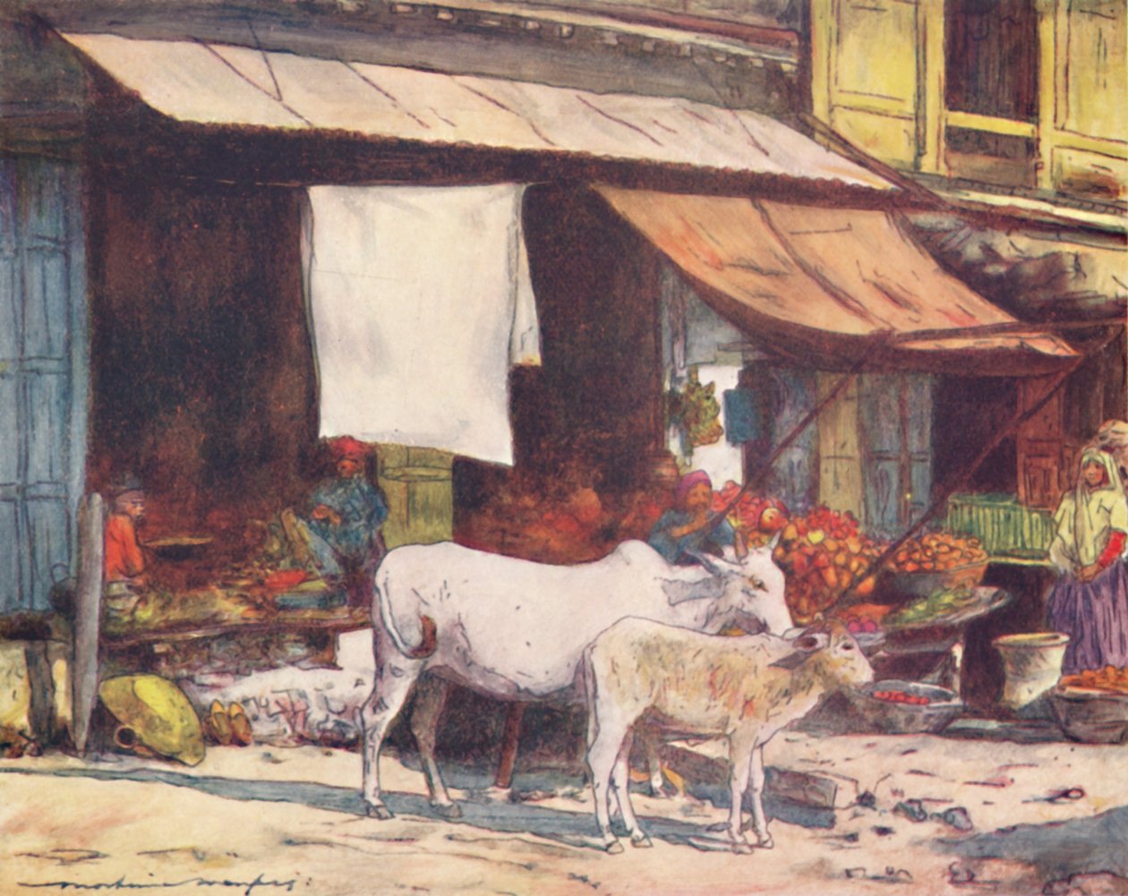 Et hjørne av fruktmarkedet, Delhi, 1905 av Mortimer Ludington Menpes