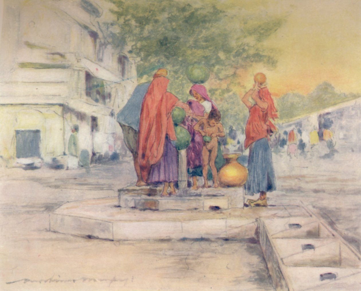 Ved fontenen, Jeypore, 1905 av Mortimer Ludington Menpes