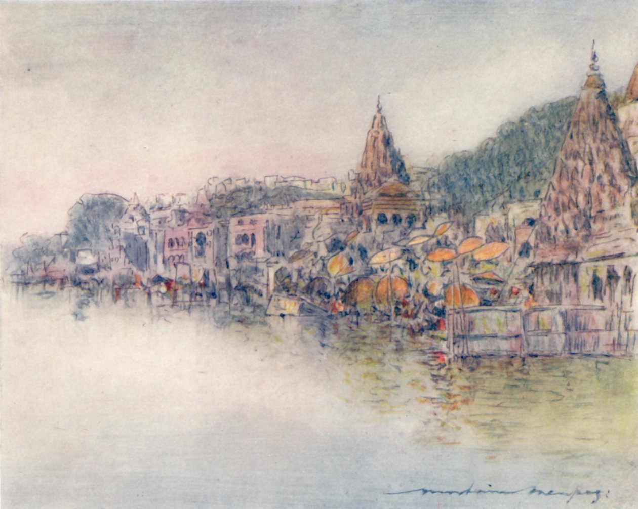 På bredden av Holy River, Benares, 1905 av Mortimer Ludington Menpes