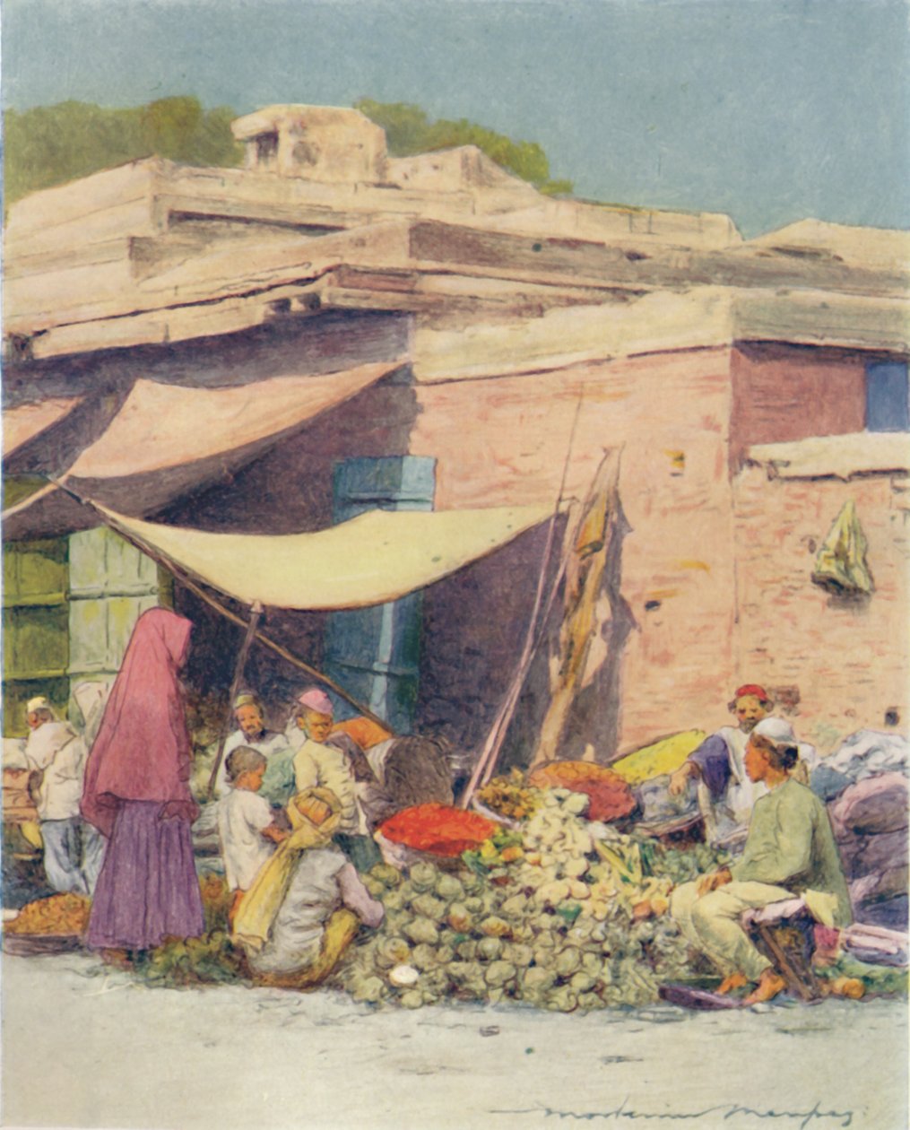 Grønnsaksmarkedet, Delhi, 1905 av Mortimer Ludington Menpes
