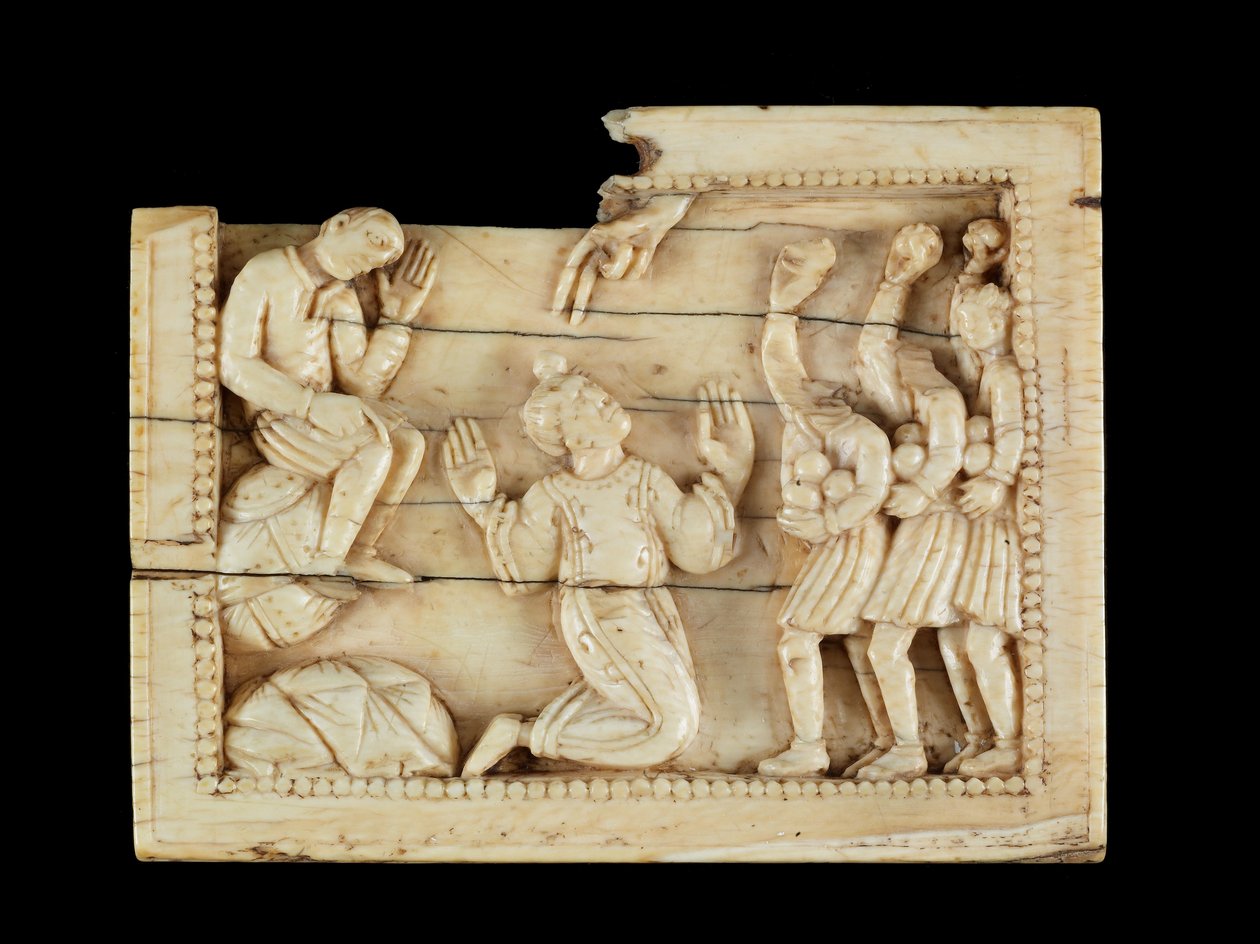 Steiningen av St. Stefan, ca. 1100 (elfenben og bein) av Mosan School