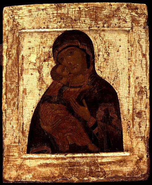 Ikon for jomfruen av Vladimir, tidlig på 1600-tallet (bladgull og tempera på panel) av Moscow School