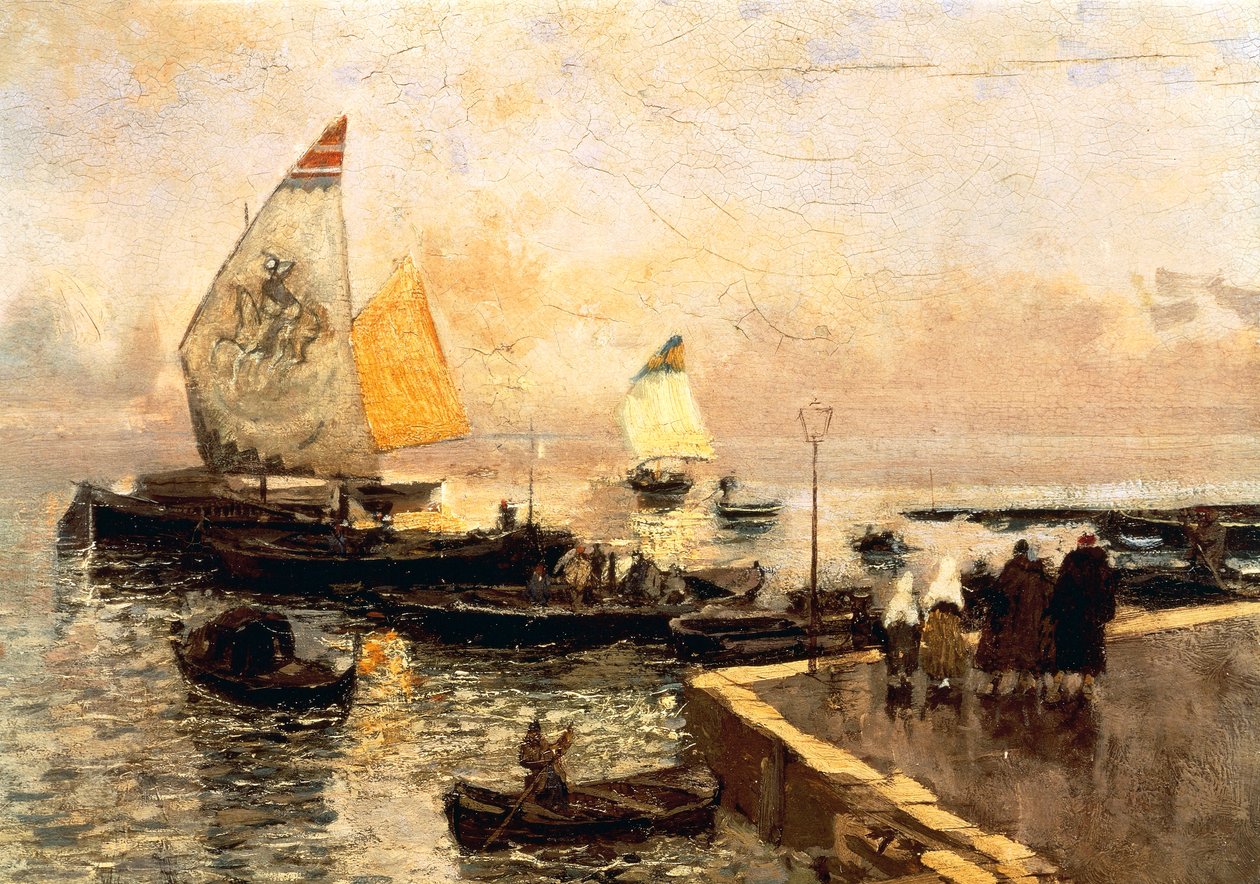 Kullbåter i Chioggia, av Mose Bianchi (1840-1904). av Mose Bianchi
