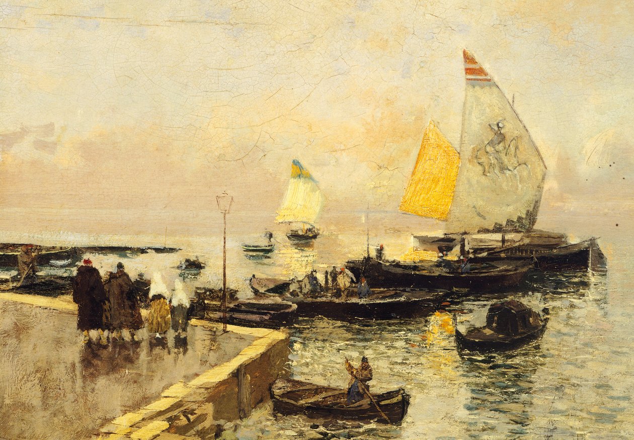 Kullbåter i Chioggia, av Mose Bianchi (1840-1904). av Mose Bianchi