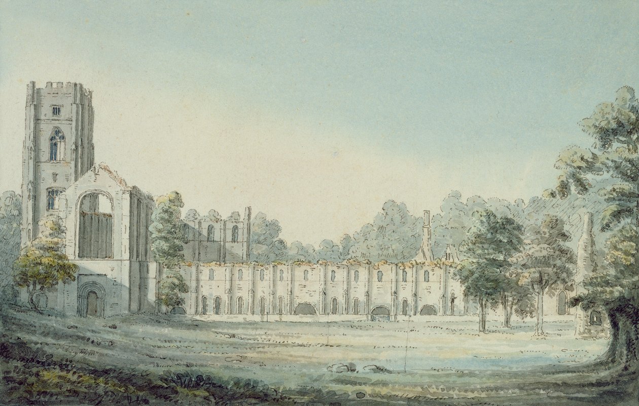 Fountains Abbey (wc og blekk på papir) (for par se 264334) av Moses Griffith