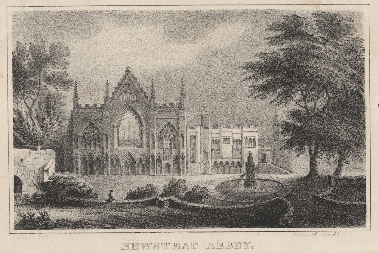 Newstead Abbey, fra The Atlantic Souvenir, 1828 av Moses Swett