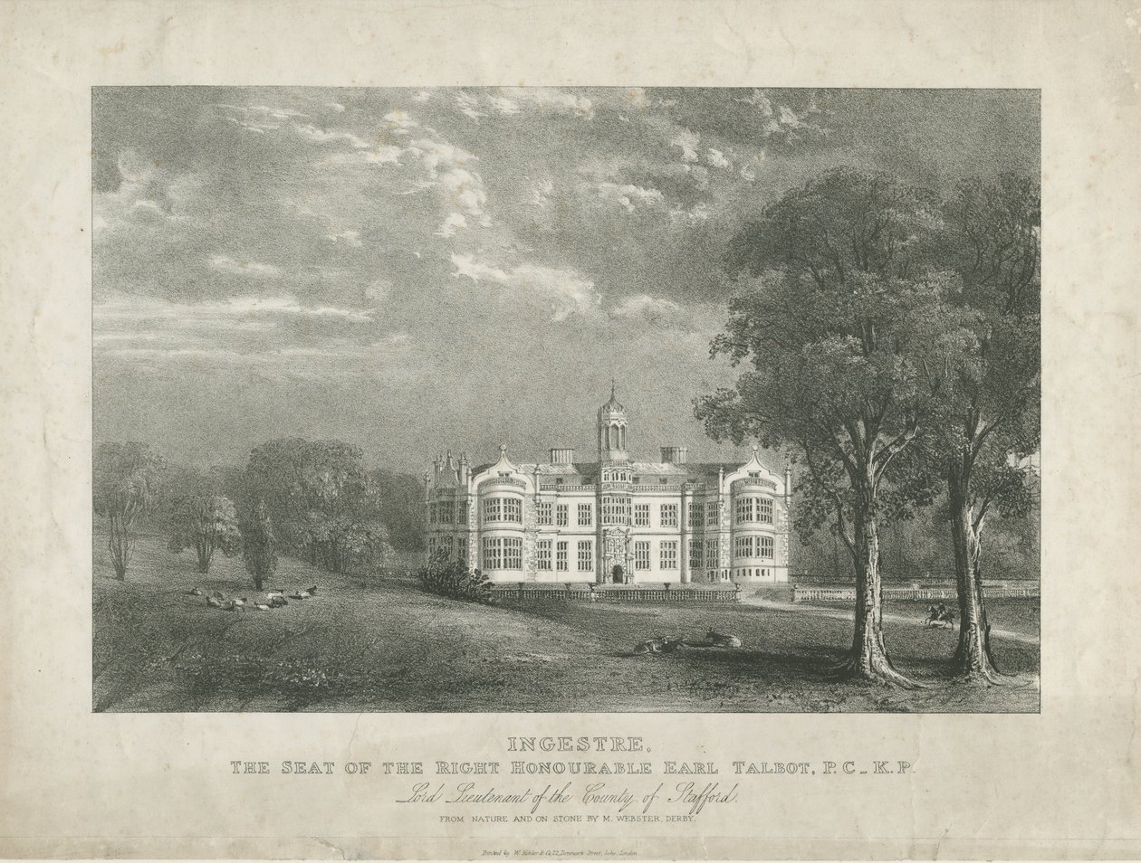 Ingestre Hall: litografi, nd [c 1840] av Moses Webster