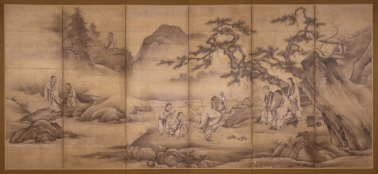 Scener fra 24 Paragons Of Filial Piety (blekk og gullpigment på papir) av Motonobu Kano
