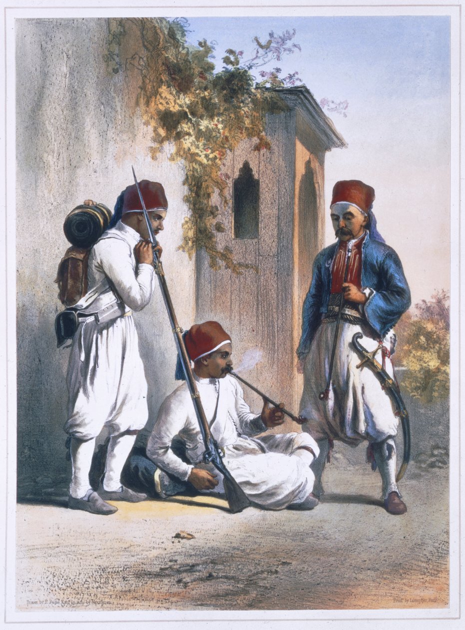 Nizamior, vanlige tropper fra den tyrkiske hæren i Kanka, Egypt, 1848 av Mouilleron