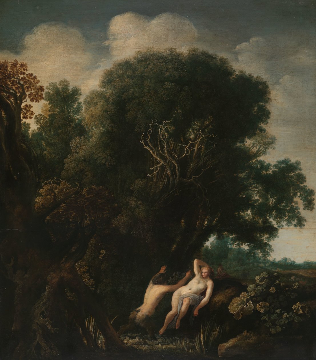 En badenymfe tatt av overraskelse av en Satyr En nymfe overrasket ved sitt bad av en Satyr av Moyses van Wtenbrouck