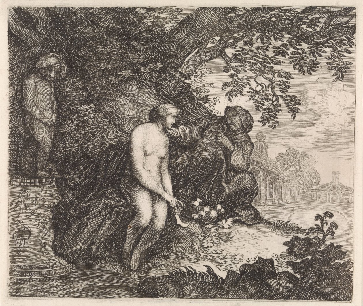 Vertumnus prøver å forføre Pomona av Moyses van Wtenbrouck