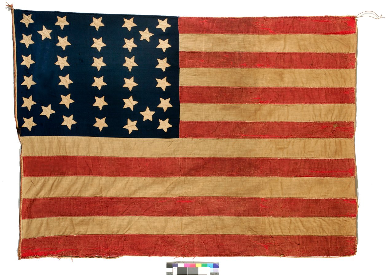 Flagg: 34 stjerner amerikansk, 1861-63 (ull og bomull) (se 398898 for verso) av Mrs. John E. Forbes