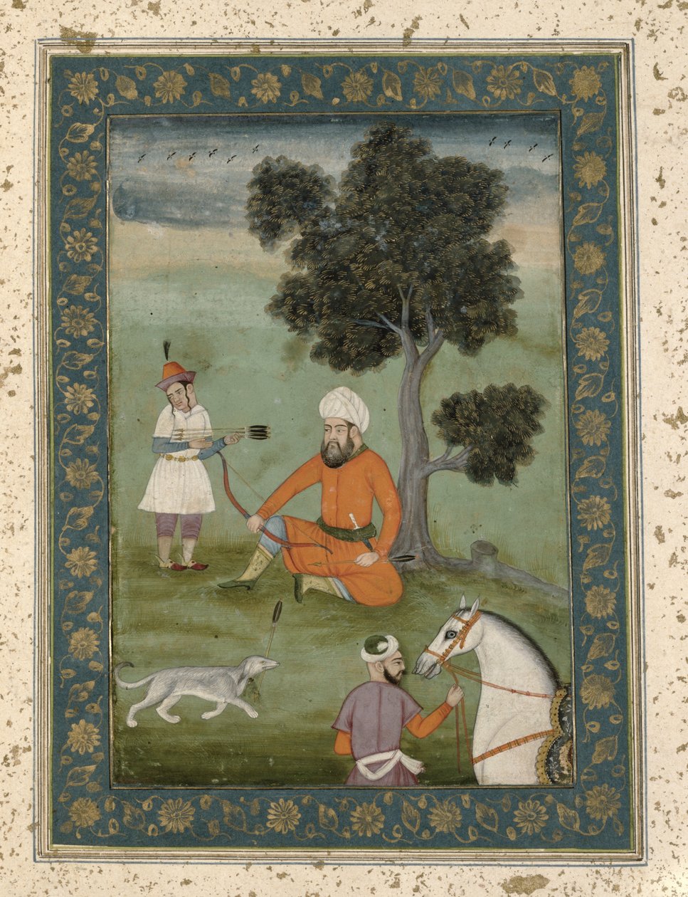 En transoksonisk adelsmann som sitter under et tre, fra Large Clive Album, ca. 1765 av Mughal School
