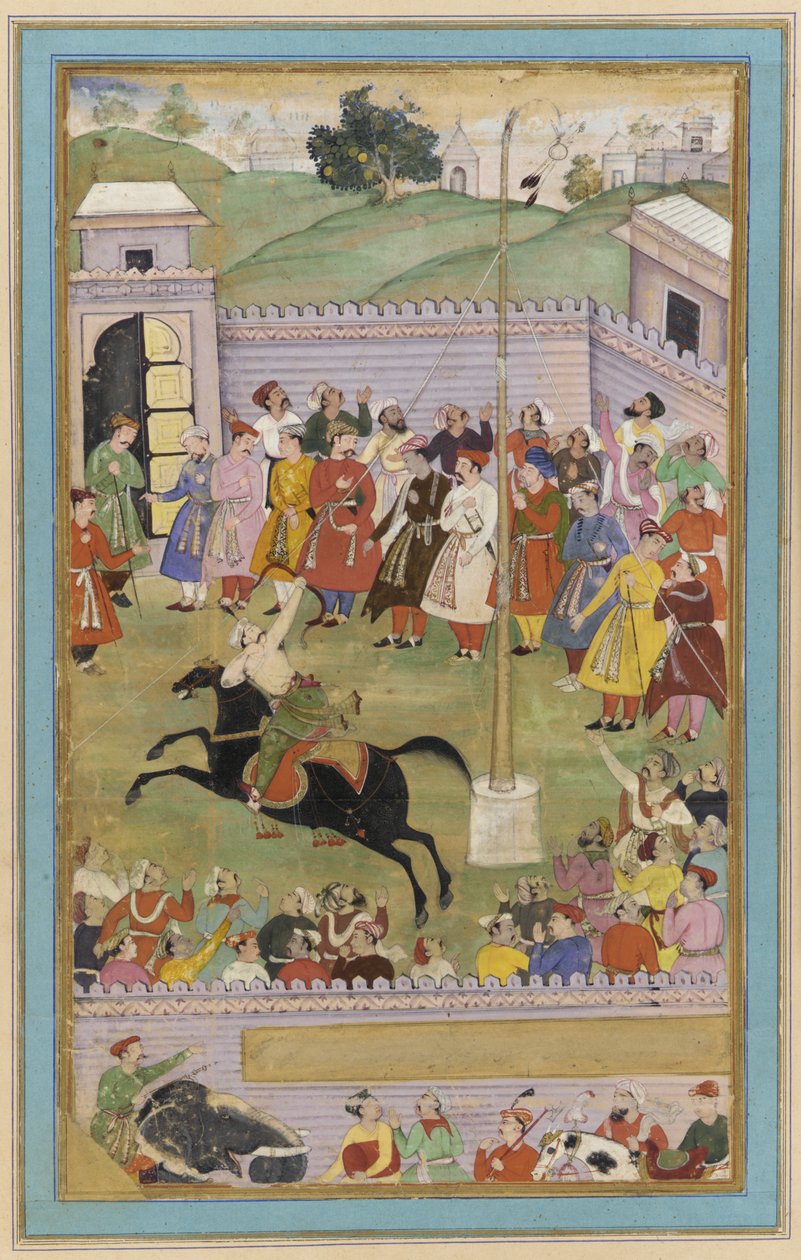 En bueskytingskonkurranse, manuskriptfolio, ca. 1600 av Mughal School