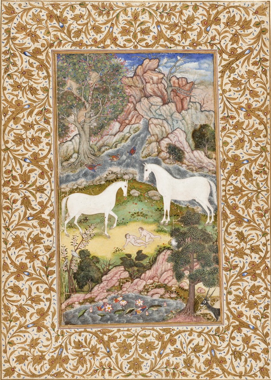 Fødselen til de himmelske tvillingene, ca. 1585-90 av Mughal School