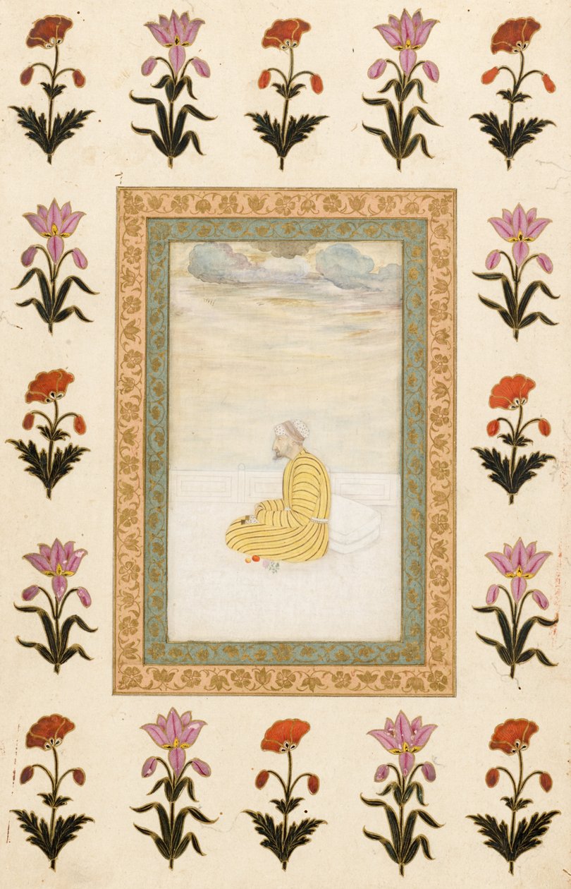 Kontemplativ mann sittende på en terrasse, 1674-1675 av Mughal School