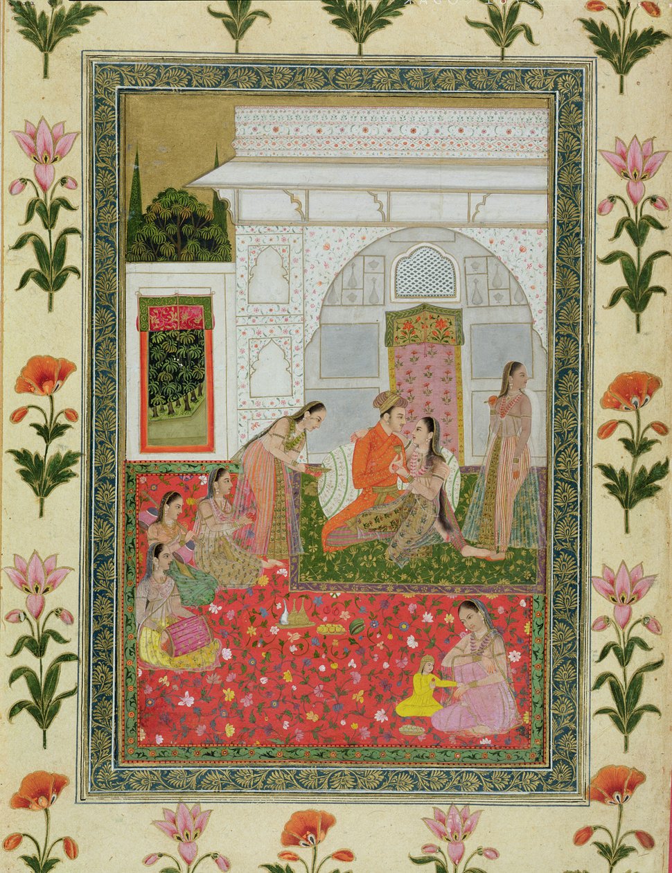 Par med kvinnelige deltakere og musikere, fra Small Clive Album av Mughal School