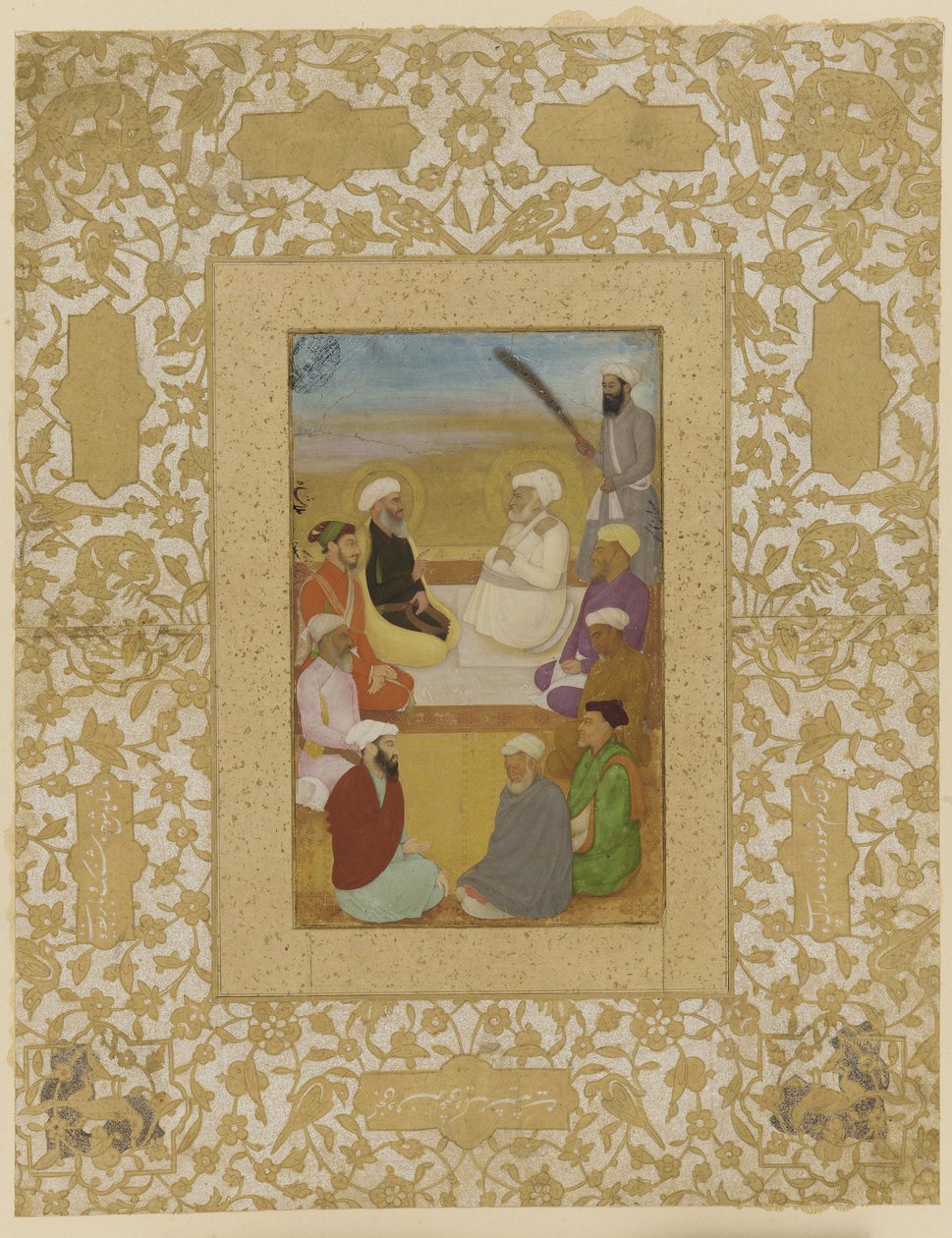 Dara Shikoh med Mian Mir og Mulla Shah, frittstående albumfolio med maleri, ca. 1640 av Mughal School