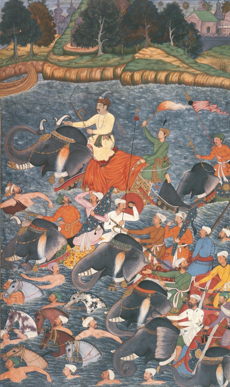 Keiser Akbar (r.1556-1605) krysser elven Ganges i 1567, fra 