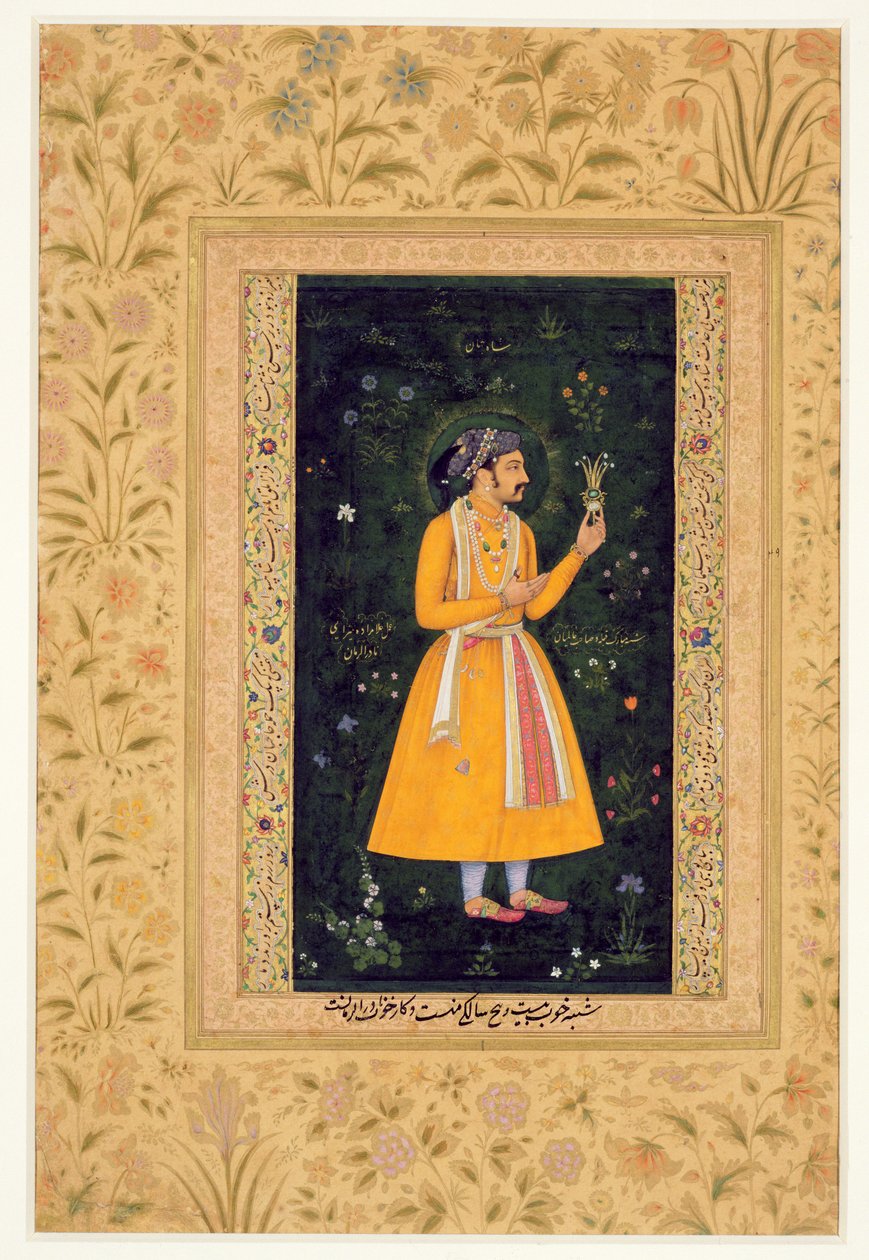 Keiser Shah Jahan (1592-1666) (r.1627-1658) som en prins, ca. 1616 (gouache på pergament) av Mughal School