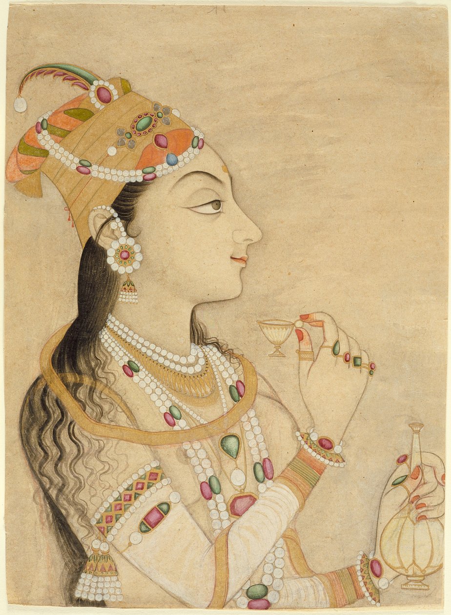 Idealisert portrett av Mughal-keiserinnen Nur Jahan av Mughal School