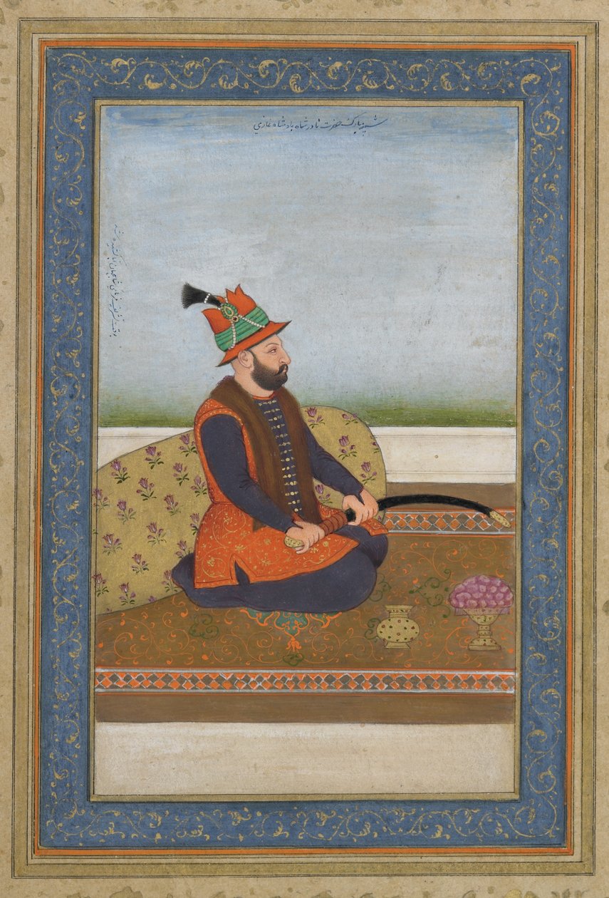 Nadir Shah fra Iran, frittstående albumfolio, ca. 1900 av Mughal School