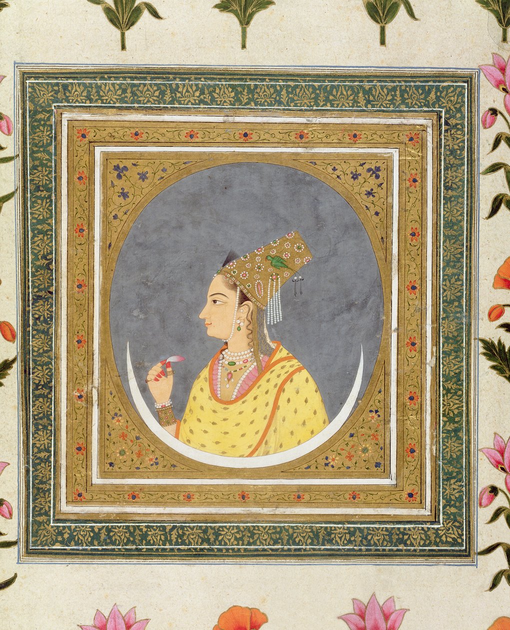 Portrett av en dame som holder et lotusblad, fra Small Clive Album, ca. 1750-60 av Mughal School