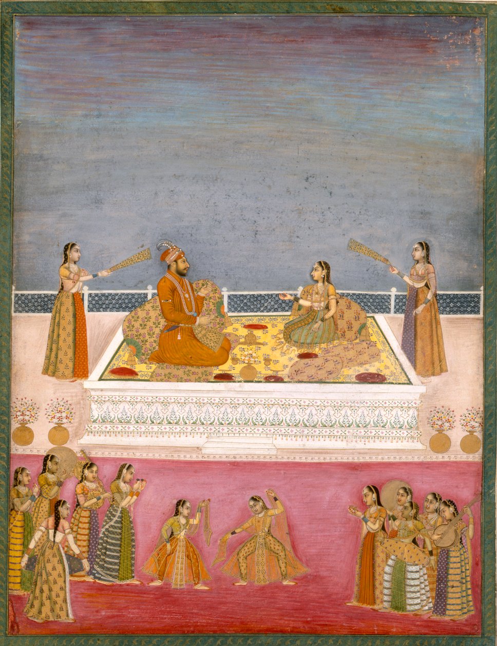 Den unge Mughal-keiseren Muhammad Shah ved en nautch-forestilling (1719-48), ca. 1725 (ugjennomsiktig wc på papir) av Mughal School