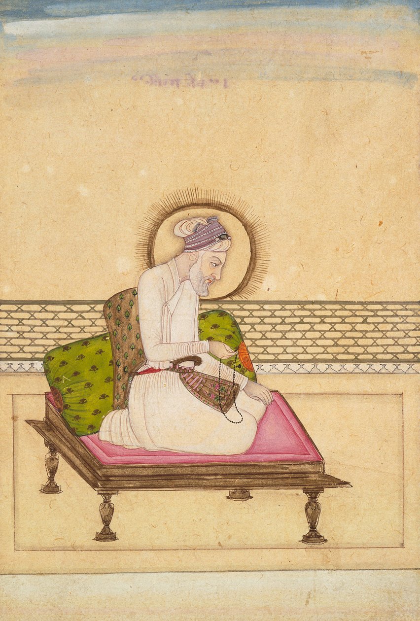 Keiser Aurangzeb, ca. 1725 (ugjennomsiktig akvarell og gull på papir) av Mughal School