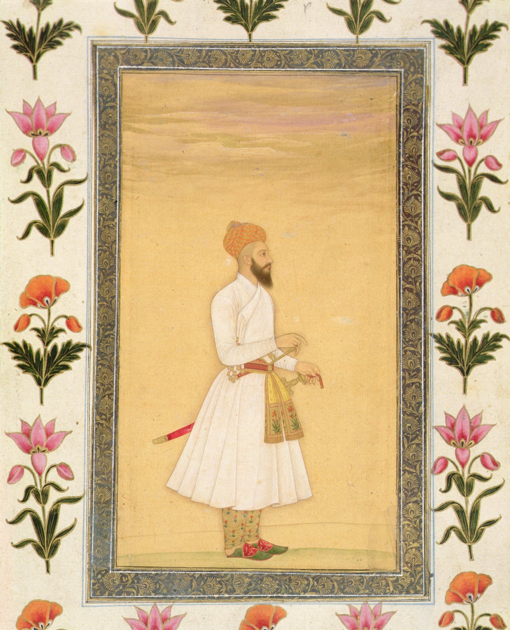 Stående figur av en adel, fra Small Clive Album (ugjennomsiktig wc på papir) av Mughal School