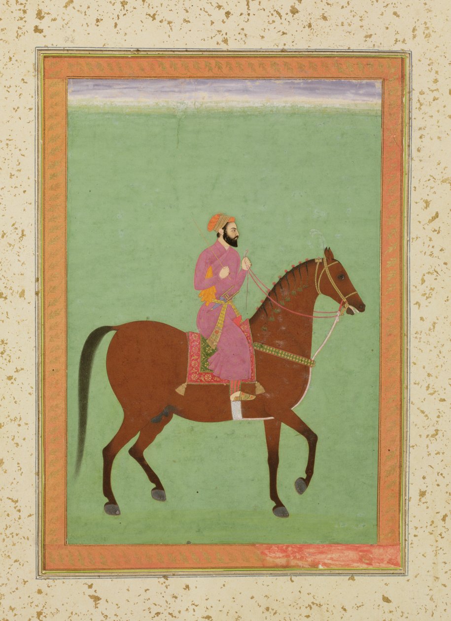 A Mughal Amir on Horseback, ca. 1670-80, fra Large Clive Album av Mughal School