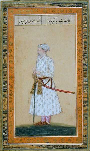 En prins iført et sverd, fra Small Clive Album (ugjennomsiktig akvarell på papir) av Mughal School