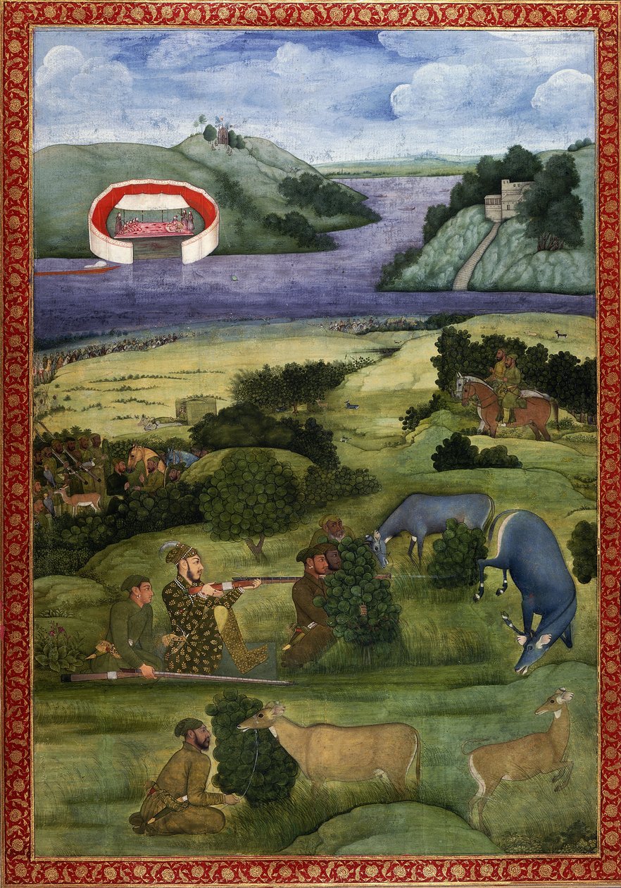 En prins og ledsagere som jakter på svartbukk, ca. 1670-80 av Mughal School