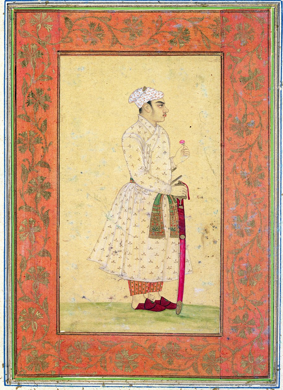 En ung adelsmann fra Mughal-hoffet, fra Large Clive Album (tonet tegning med wc på papir) av Mughal School