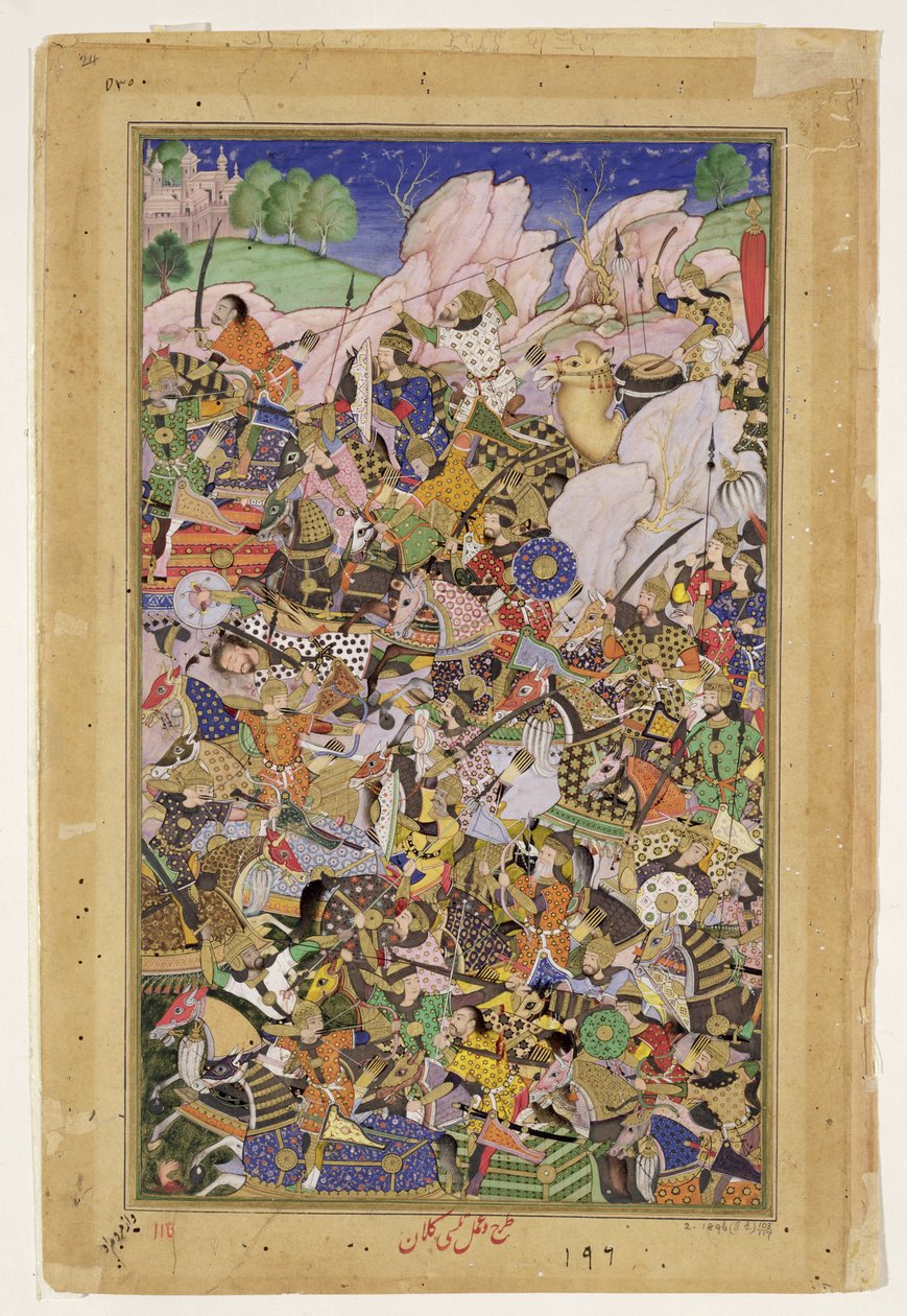Slaget ved Bundi, fra Akbarnama, ca. 1590 av Mughal School