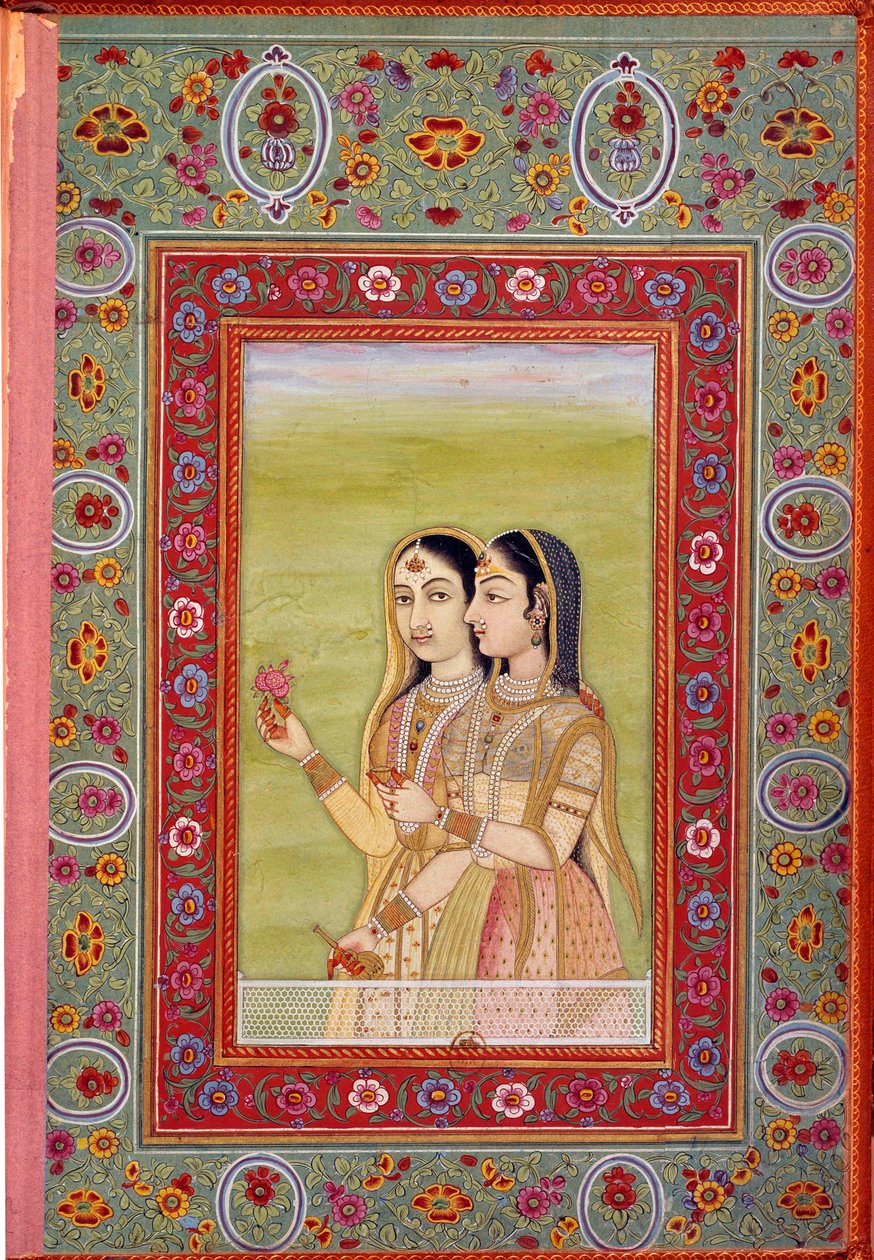 Indisk kunst: miniatyr som representerer to kvinner. 1600-tallet (Moghole-perioden) Paris, B.N. av Mughal School