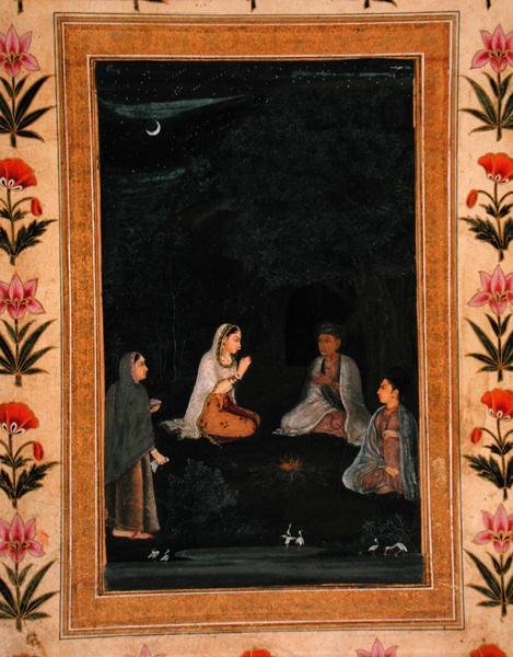 Dame på besøk i en ashram om natten, fra Small Clive Album av Mughal School