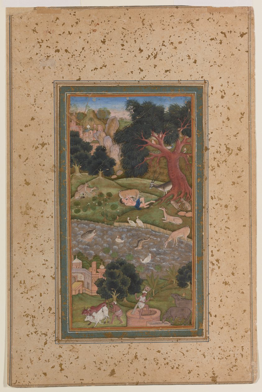Majnun in the Wilderness, ca. 1600 (ugjennomsiktig akvarell på papir) av Mughal School
